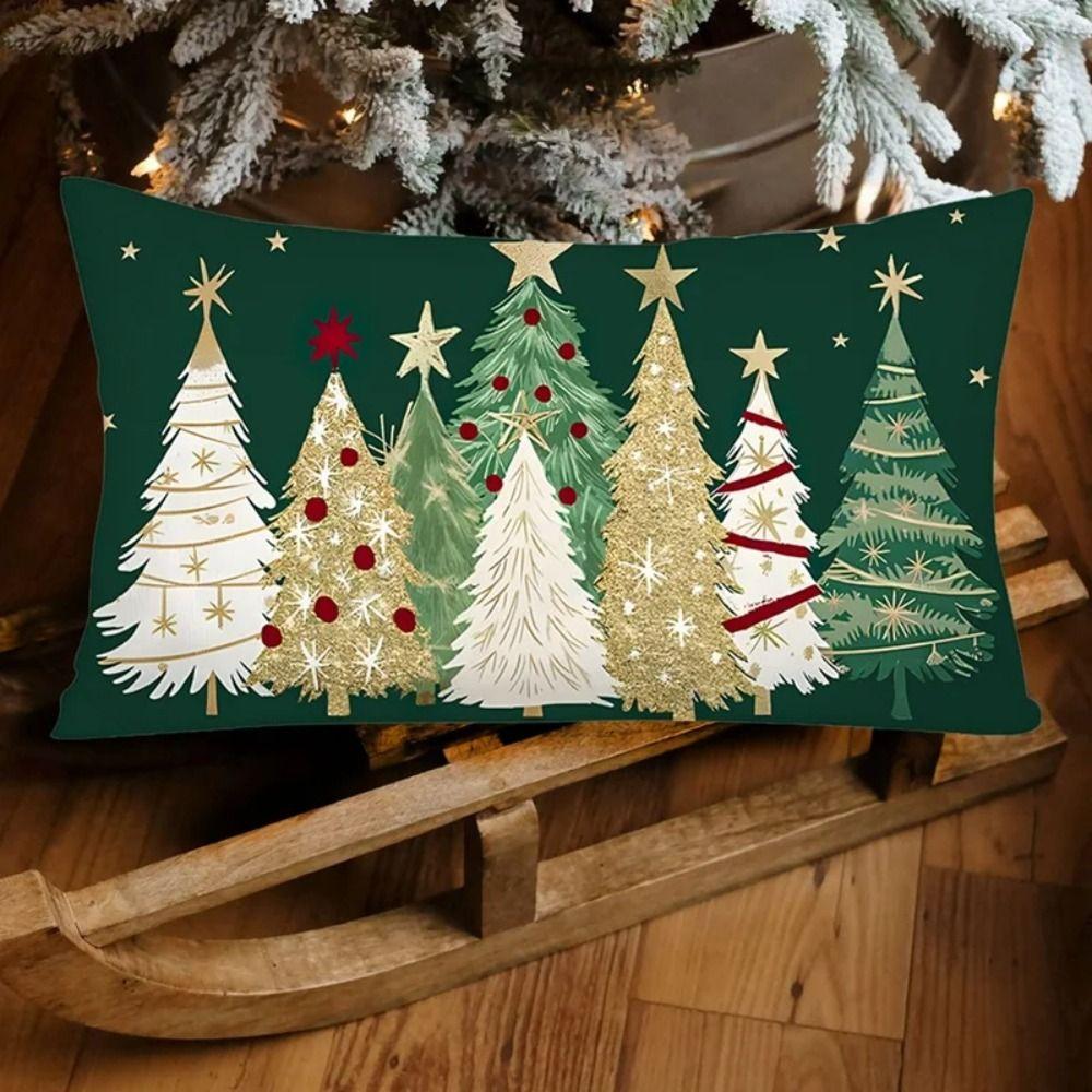 Home Textile Christmas Pillow Cover Breathable Comfortable Cushion Cover Xmas Trees Pattern Cushion Pillowcase Christmas Items