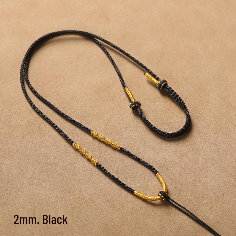 Hand-Woven Black Jadeite Gold Pendant Rope for Men & Women