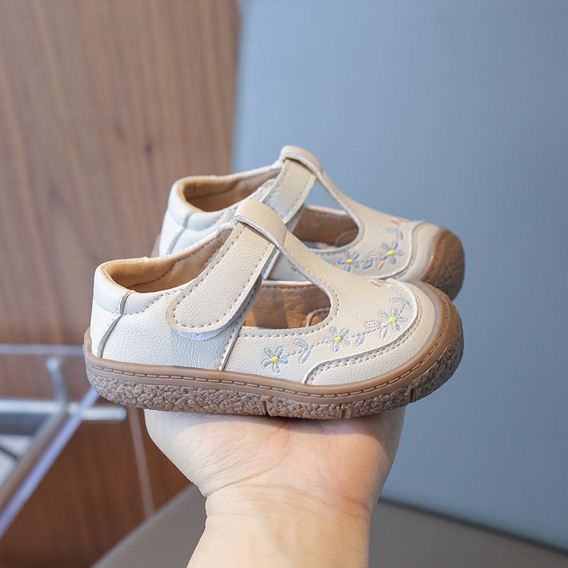 Dětské módní dívčí běžné boty s T-strap roztomilé výšivky s kulatou špičkou protiskluzové dětské roztomilé princeznovské mokasíny drop shipping