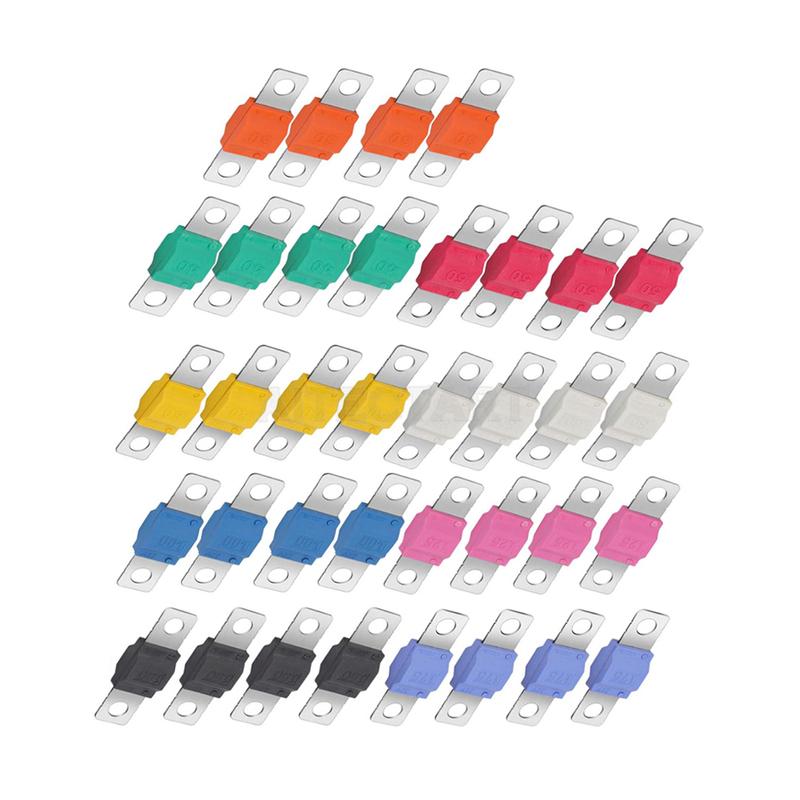 36pcs AMI Midi Fuse Assortment Kit, 30A-175A High Current Bolt-on Fuses, 12V-58V Copper Plated for Automotive Truck Marine Boat