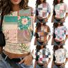 Damen Pullover mit Rundhalsausschnitt, bedruckt, kurze Ärmel, lockere Passform, lässiger Patchwork-Stil, weicher Stoff, leicht, bequem zu tragen