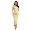 Bodycon Dress for Women Mock Neck Long Sleeve Midi Dress Ruched Slim Fit Party Cocktail Formal Dress Fall Wedding Guest Dress