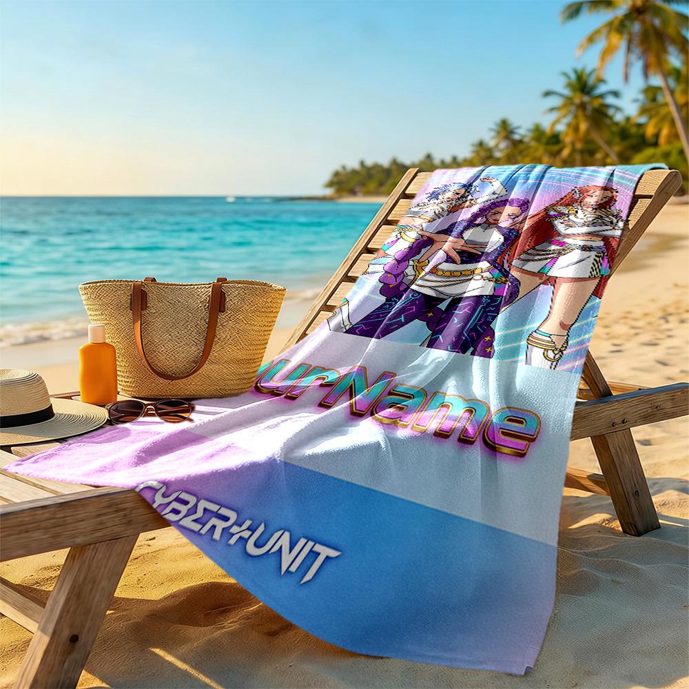 Demon Hunter Girls Personalized Text Beach Towel Super Soft Microfiber Quickdry Fabric Suitable for Sports Travel Swimming Yoga Bathroom Beach And Poo