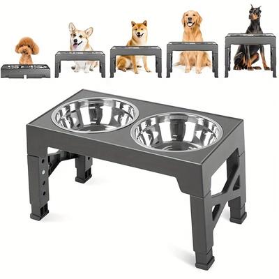 Adjustable Elevated Dog Bowl Stand - 5-Level Raised Feeder With 2 Stainless Steel Bowls Suitable For Improved Digestion And Posture Decor
