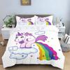 Cute Flowers Rainbow Unicorn Couple Bedding Set Pink Hearts Duvet Cover Pillowcase For Girls Bedroom Decor