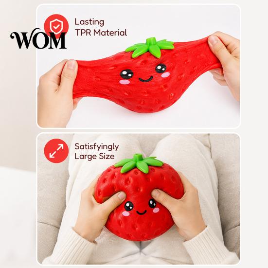Reusable Stress Ball Cartoon Strawberry Relief Toy, Giant Squeeze Fake Shaped Fruit Sensory Fidget Toy for Home Office School