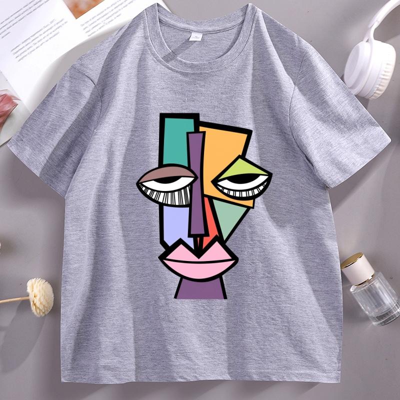 Abstract Face Funny Tshirt Unisex Women Cool Loose Print O Neck Tops Male Short Sleeve Tee Shirts Streetwear Printed Tops