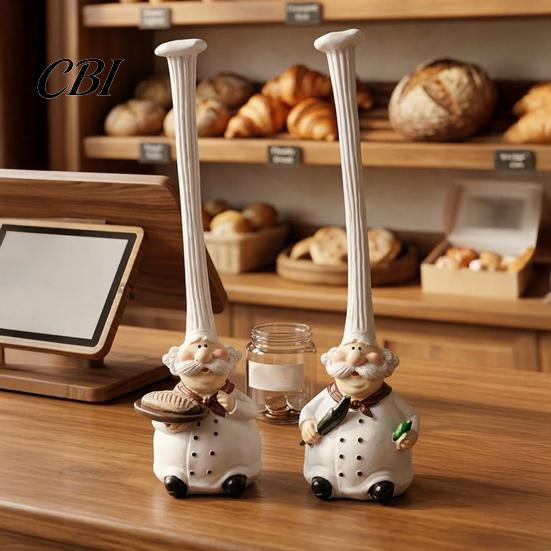 Tabletop Decorative Dolls 2Pcs Tall Hat Chef Figurine for Kitchen And Restaurant Decor, Hand-Painted Cartoon Western Food Baking Decoration