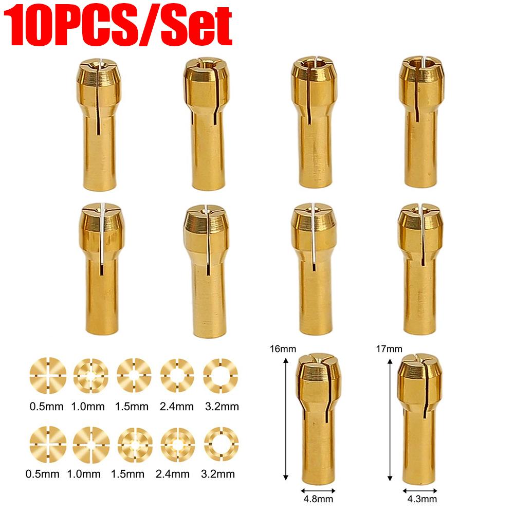 

0.5mm-3.2mm Mini Chuck Collet Bits Set Copper Electric Grinding Machine Clamping Adapter Chuck Heads Shank Rotary Tool Adapter 1Set(10pcs)