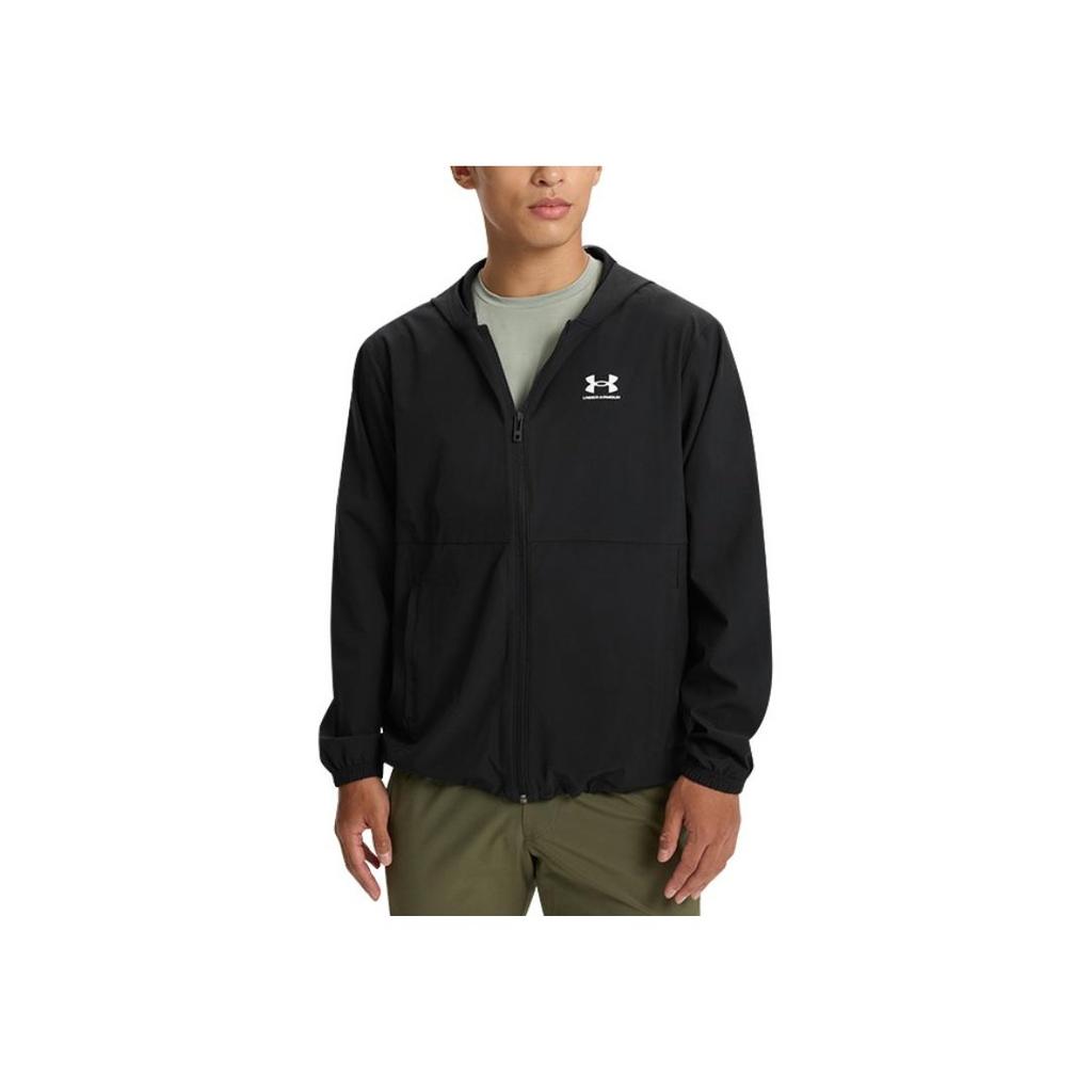Under Armour UA Vibe Windbreaker Woven Training Solid Color Hooded Long Sleeve Jacket Men Jackets Black 1386555-001