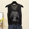 2023 Shiny Silk Sleeveless V-Neck Women's Vest - Spring/Summer New Style, Loose Fit with Hot Diamond Sling Knitted Design