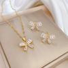 Necklace Earrings Set Light Luxury Full Diamond Bow T Zirconium Personality Banquet Earrings Necklace