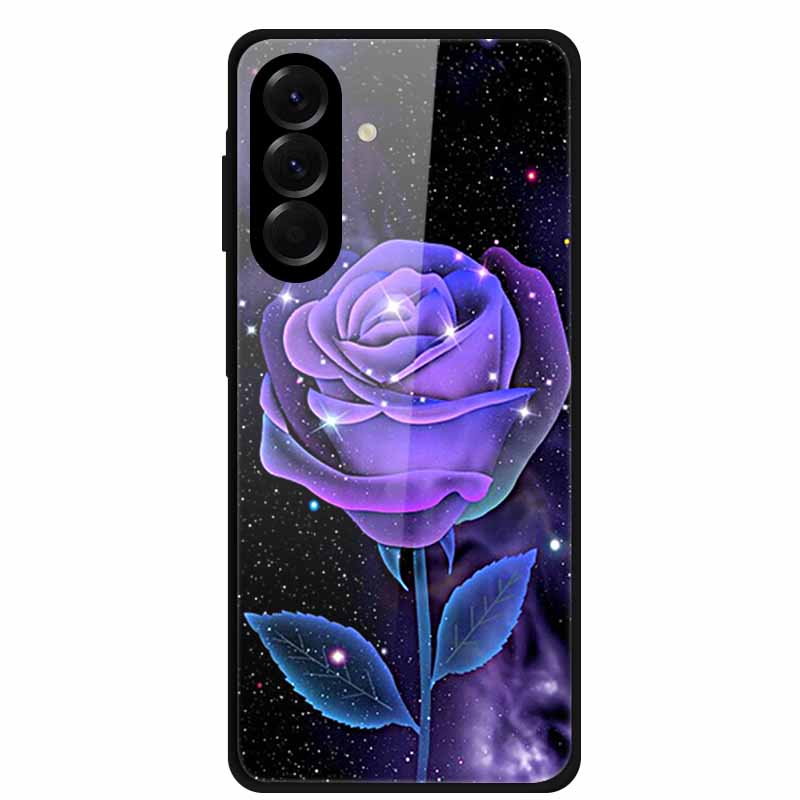 Tempered Glass Phone Case For Samsung Galaxy S24 FE Case Hard PC Back Cover Shell for Galaxy S24FE S 24 FE 5G Hard Covers Flower