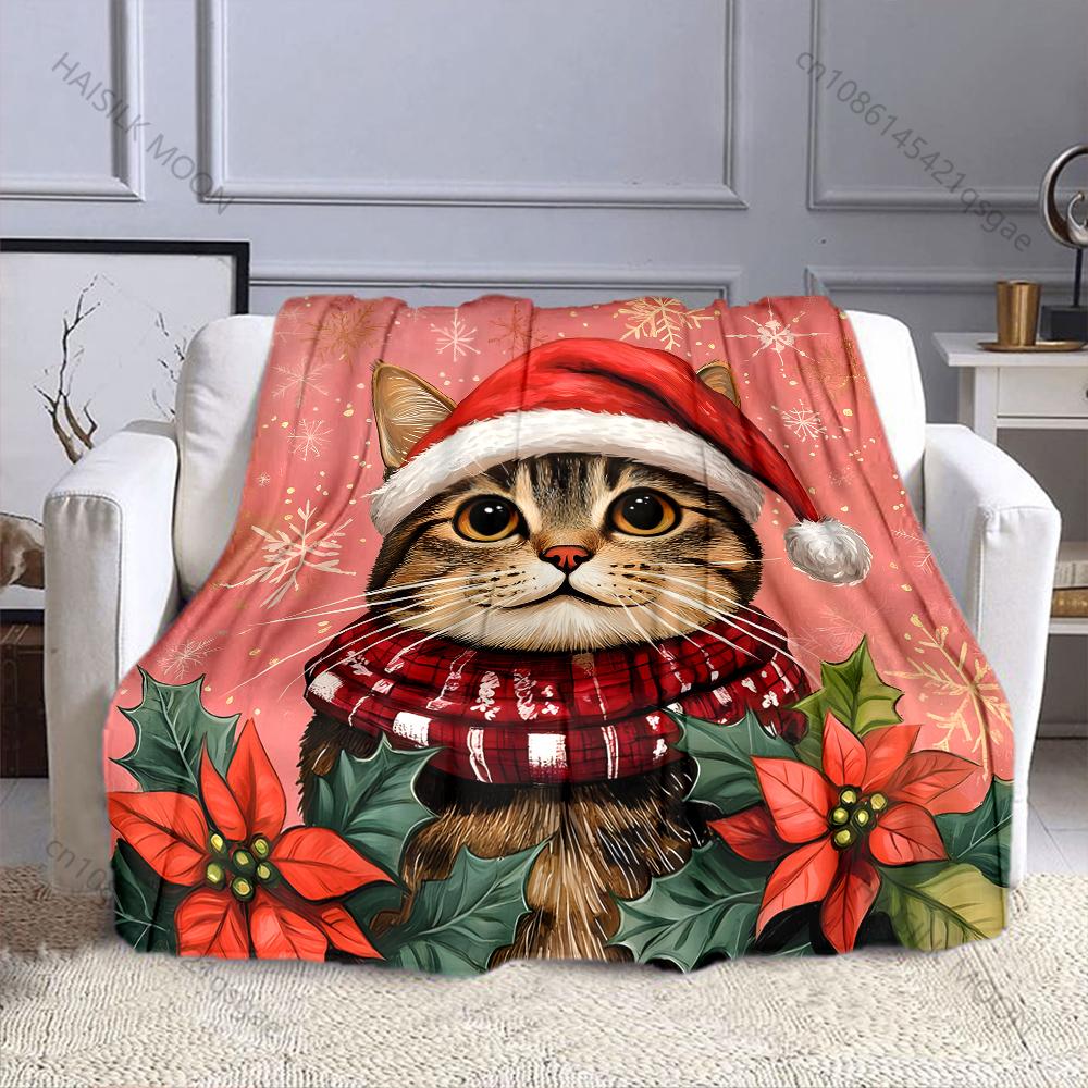 

Christmas Themed Cat Santa Hat Blanket Warm Soft Luxury Gifts for Children Adults Suitable for Home Bed Sofa Travel Camping RV 75x90cm