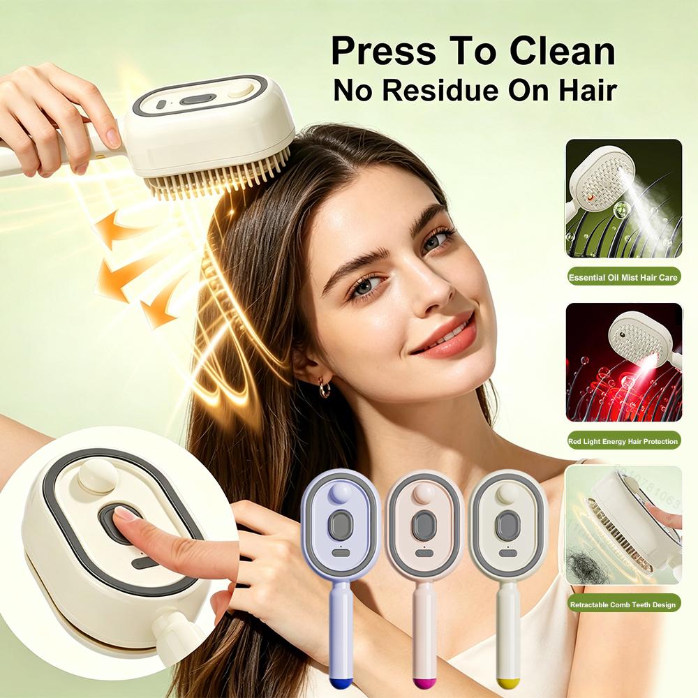 Electric Spray Hair Brush 2-In-1 Misting Hair Brush with Water Spray Reduce Frizz Anti-Static Retractable Steam Massage Comb