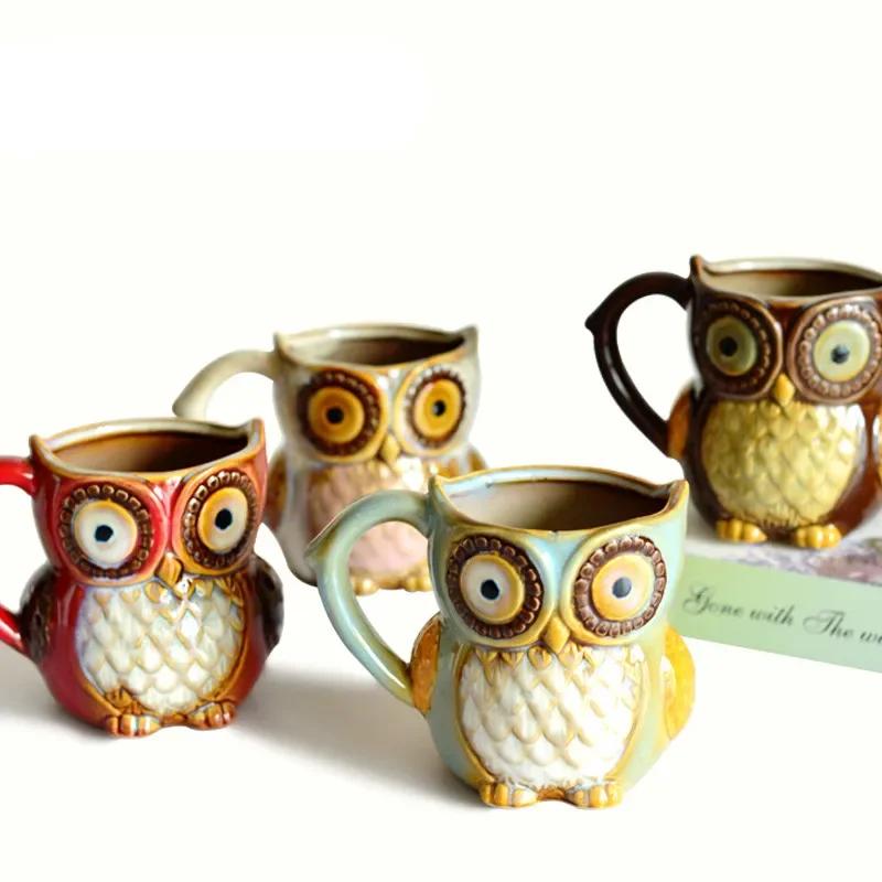 Tazza da Caffè, Latte, Tè Cartone Animato Gufo Carino, Colazione, Tazza Mattutina, Tazza Animale 3D per Collezione, 300ml