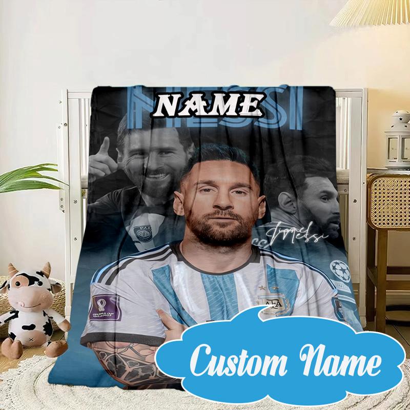 Custom Name Argentina's Messi Celebration Blanket bed sofa Blanket Flannel Blanket for Camping, Hiking, Picnic Essentials,gift for Fan family