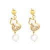 Ethnic Shell Stud Earrings, Unique Design Pearl Drop Earrings with Zircon