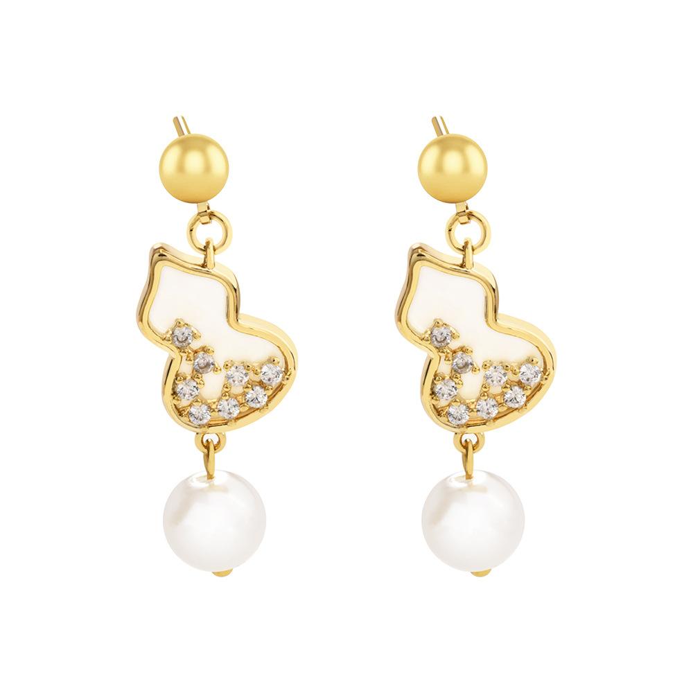 Ethnic Shell Stud Earrings, Unique Design Pearl Drop Earrings with Zircon