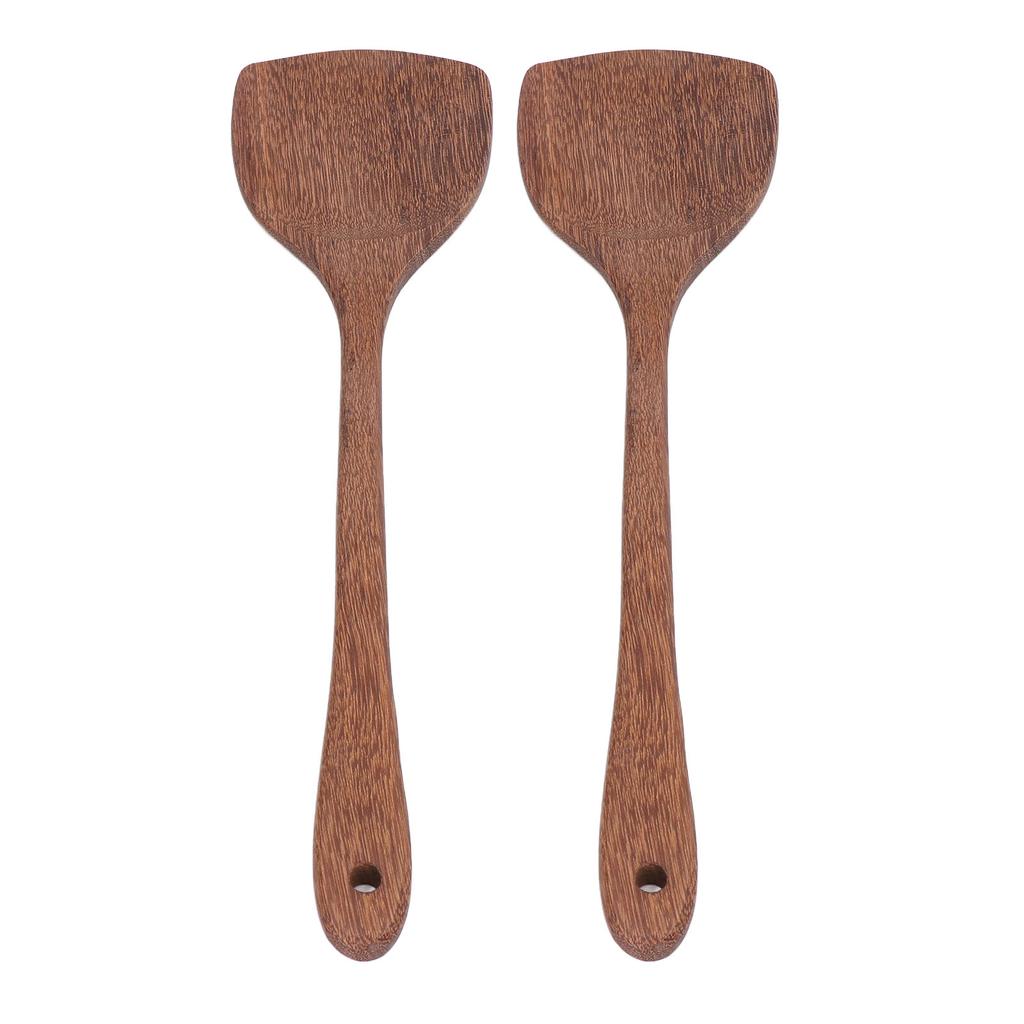 2pcs Wooden Spatula Household Hanging Long Handle Flat Wooden Spatula for Mixing and Turning38.5cm   15.2in