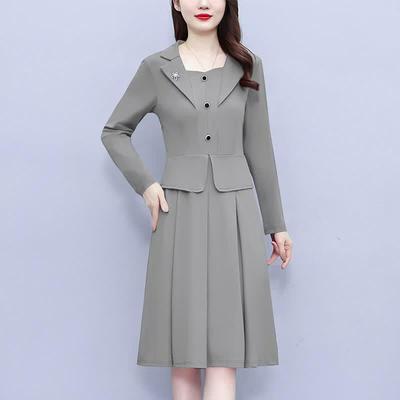 Damen Plus Size Französischer Stil Anzugkragen Langarmkleid
