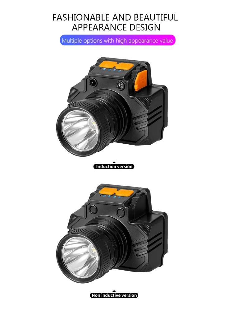 Rechargeable Portable Flashlight Induction/No Induction LED Headlamp Camping Fishing Adventure Headlight 3Modes Built-in Battery