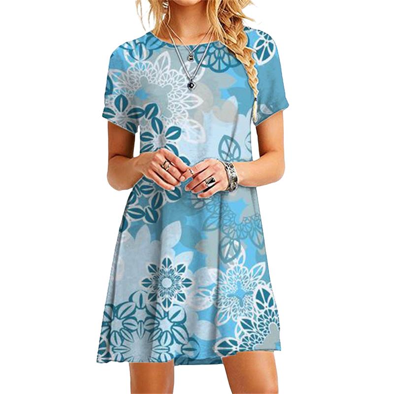 Buy Fashion Womens Loose Vertical Stripes Print O Neck Short Sleeve Leaves  Print Loose Streetwear A-line Dress at affordable prices  free shipping,  real reviews with photos  Joom