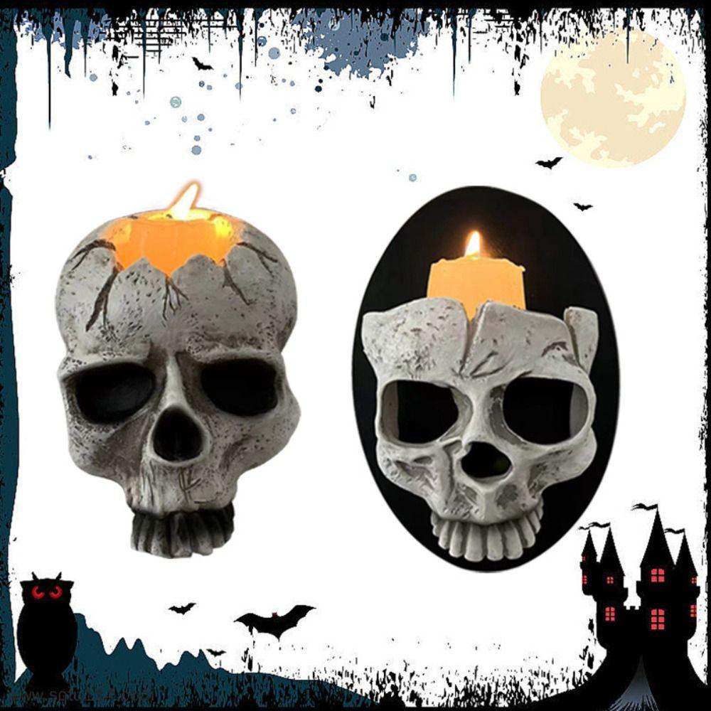 

Scary Halloween Skull Head Candle Holder Gothic Skull Head Wall Lamp Restaurant 1