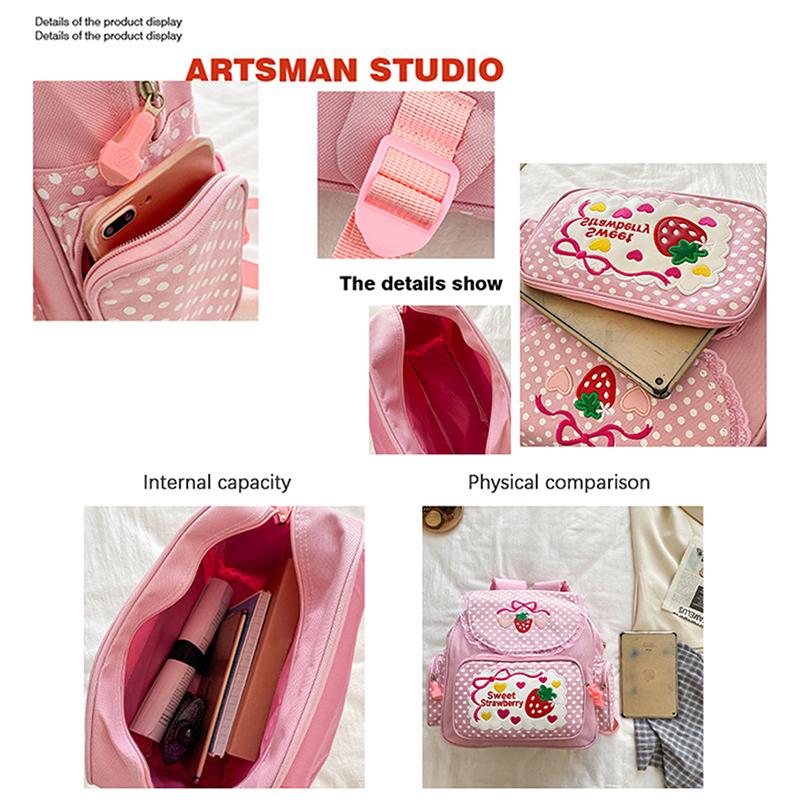 Pink Girl Embroidery Strawberry Children'S Schoolbag Student Birthday Gift Cartoon Backpack Book Bags Christmas  Year Gift