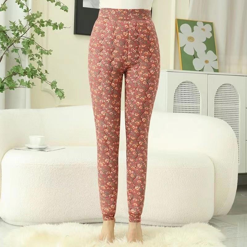 Women's High Waist Warm Pants Loose Printed Trousers Thick Elastic Winter Thermal Cotton Pants