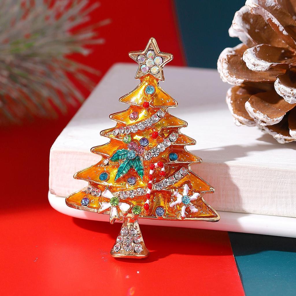 1pcs Christmas Broches Jewelry Fashion Enamel Rhinestone Christmas Tree Brooch Pin Women's Clothing Accessories