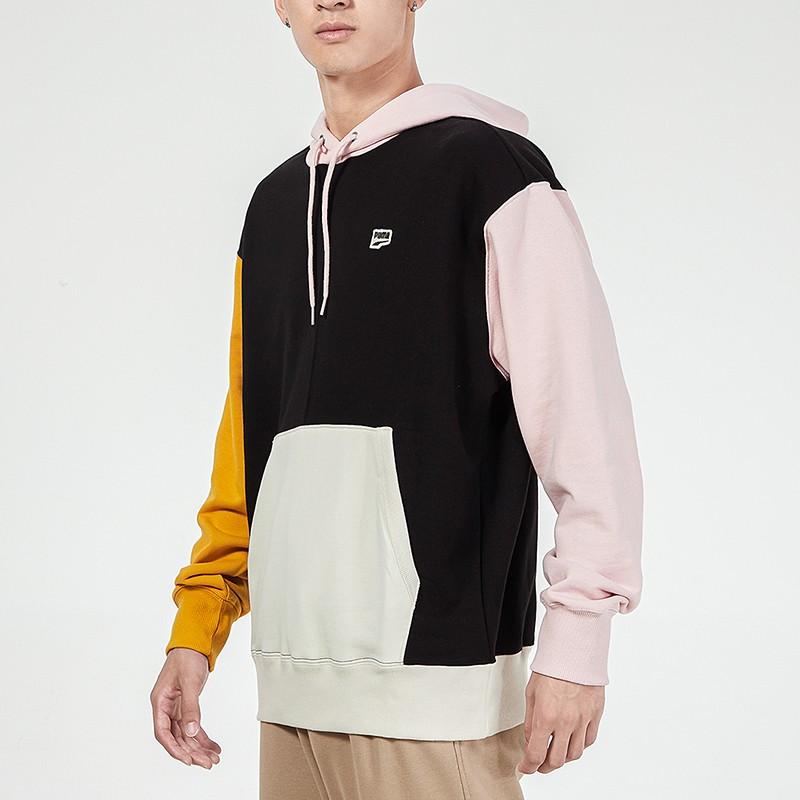 Puma Colorblock Hooded Casual Pullover Sweatshirt Men Tops Black 533040-51