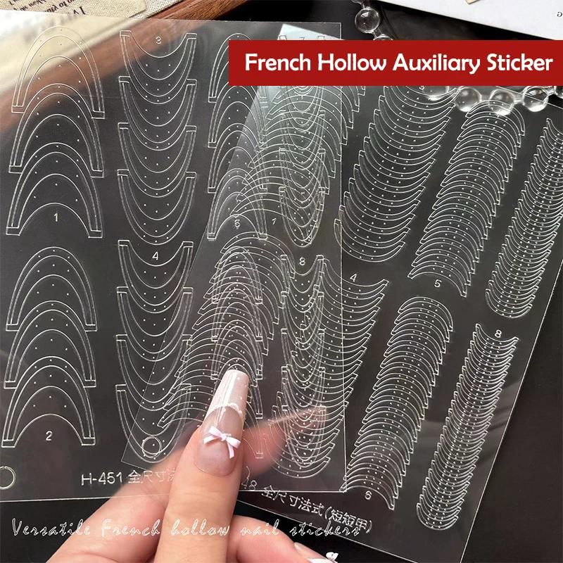 Fully Transparent Hollow French Nail Stickers Spray Painting Stencil French Edges Templates Patting Glue Adhesive Auxiliary Tool