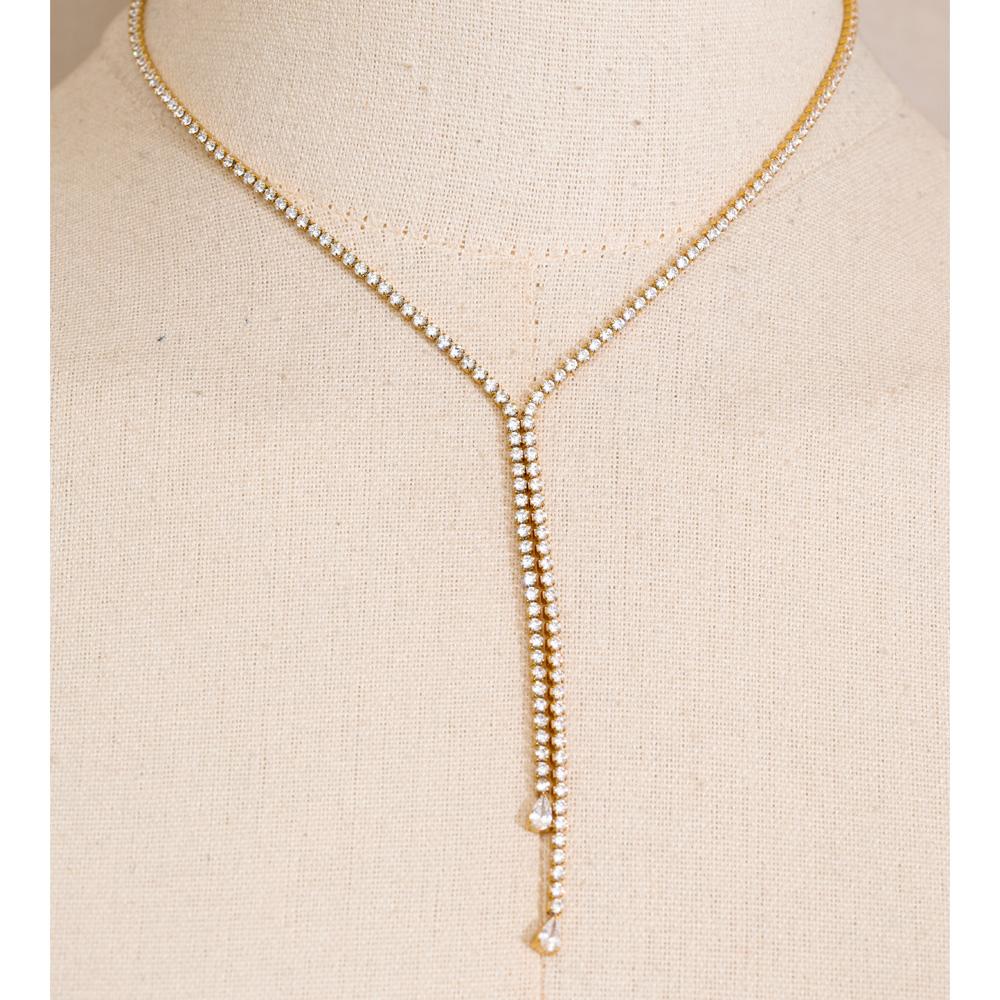 Yhpup Delicate Full Cubic Zirconia Chain Pendant Premium Necklace Stainless Steel Luxury Temperament Bling Jewelry for Women