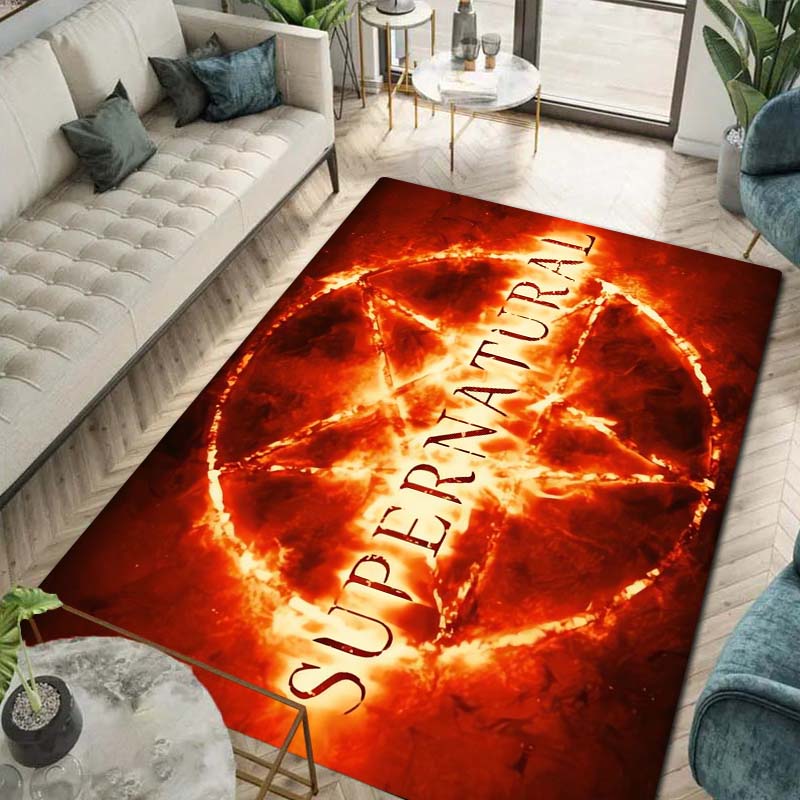 Supernatural TV Show Print Flannel Area Rug Non‑Slip Soft Floor Mat For Sofa Bedroom Game Room Living Room Home Decor Gift