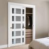 Sliding Closet Door, 1219mm (Double 635mm) x 2032 mm, 5-Lite Frosted Glass Bypass Sliding Doors with Hardware Kit, Solid Wood & MDF Slab with
