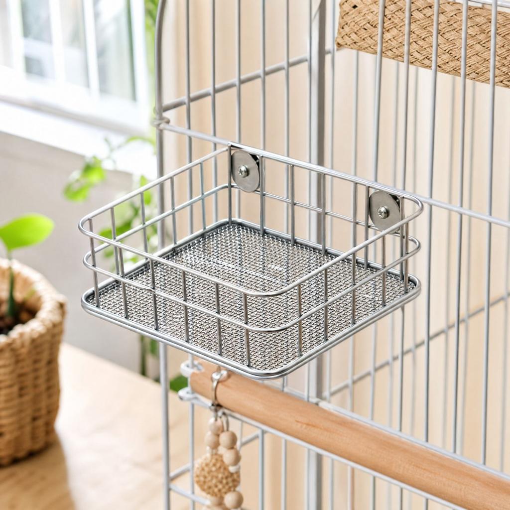 Stainless Bird Stand with Mesh for Parakeets Cockatiels