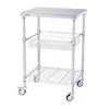 Kitchen Utility Cart, 3 Tiers, Wire Rolling Cart with 470LBS Capacity, Steel Service Cart On Wheels, Metal Storage Trolley with 76mm Basket Curved
