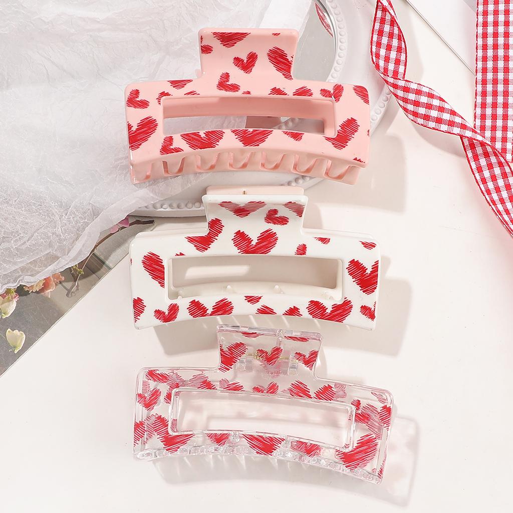 10 Pcs Pink Heart Print Hair Claw Clipsstrong Hold Hair Accessories For Cosplay Women Valentine'S Day Hair Pins Party Gifts