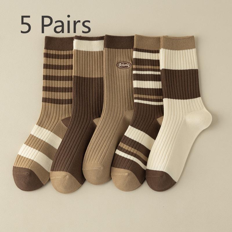 

5 пар женских модных ретро полосатых носков до середины икры для весны и осени 5 Pairs