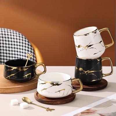 Nordische Marmorstrukturierte Kaffeetasse aus Keramik, kreative Tasse fürs Büro und Zuhause mit Deckel, Kaffeetassen-Set für den Nachmittagstee für Paare, Urlaubsgeschenk