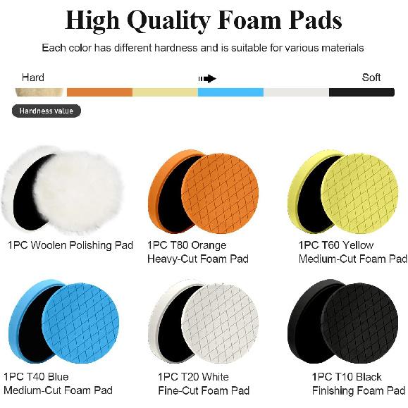 Autolock 5" Buffing Polishing Pads, 6Pcs 5.6Inch 140Mm Face For 5 Inch Backing Plate Compound Buffing Sponge And Woolen Pads Cutting Polishing Pad