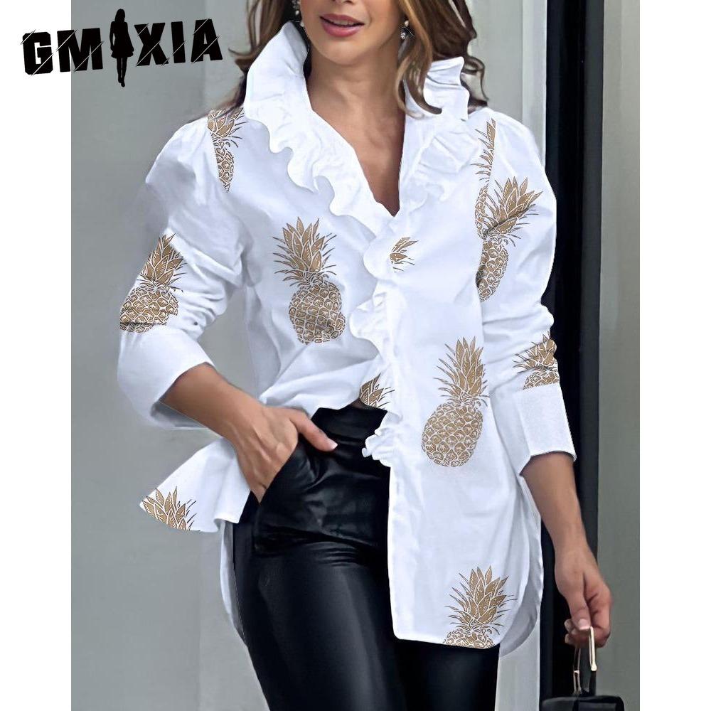 

GMXIA Женские модные повседневные блузки и рубашки-поло с длинным рукавом XXXL