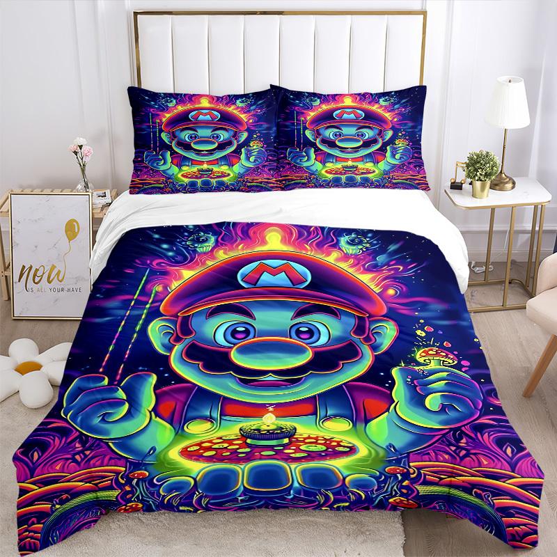 3pcs bedding set Psychedelic Mario Includes 1 Comforter + 2 Pillowcases, Without Pillow Inserts, Soft Comfortable, Lightweight Breathable, P