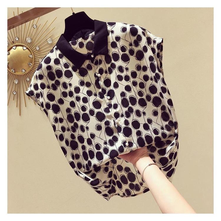 Dámské letní stylové halenky topy dámské ležérní krátký netopýří rukáv límeček Peter Pan puntíkovaný potisk blusas topy