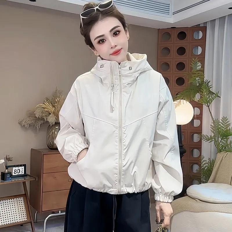 Fashion Hooded Short Jacket Women Streetwear Double Zipper Coat Casual Top Loose Outerwear Students Jackets Spring Autumn