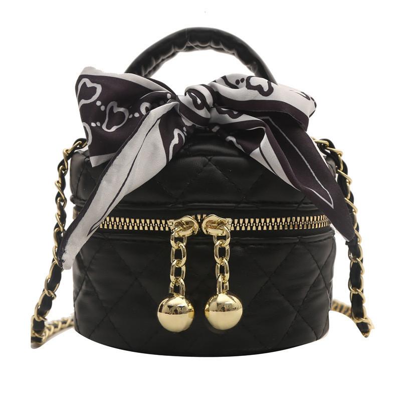 

Trendy Korean Style Kids Handbag With Chic Bucket Design And Fashionable Scarf Detail