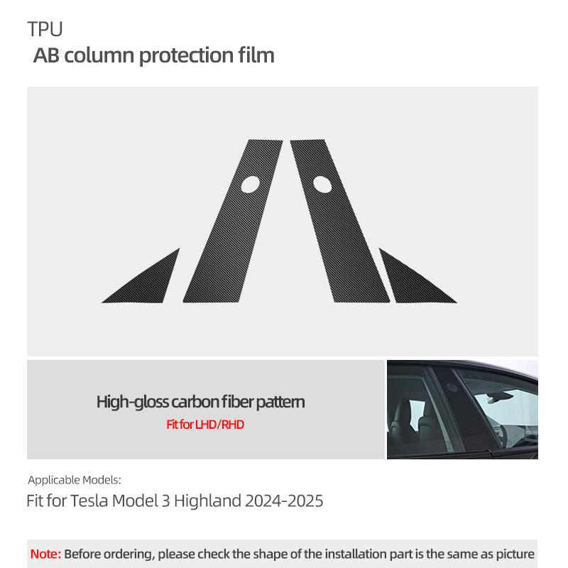 For Tesla Model 3 Highland 2026 Model Y 2019-2026 Juniper Car Body A B Center Pillar TPU Protector Film Decoration Accessories