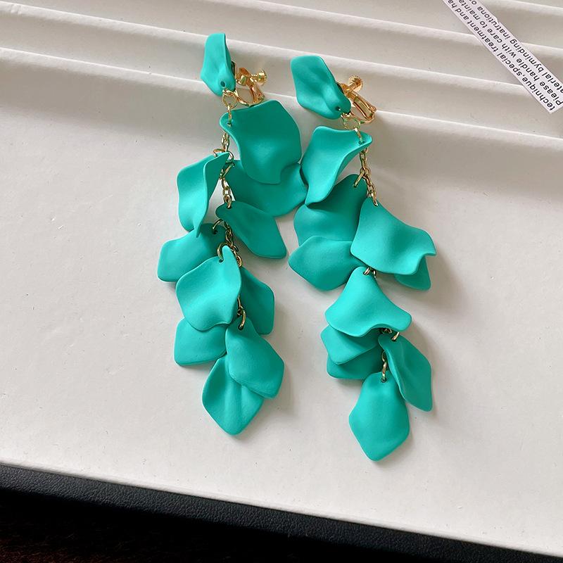 Exaggerated Folds Flower Fringe Ear Clip Without Ear Piercing Long Clip Earrings Fashion New Party Zircon Wholesale