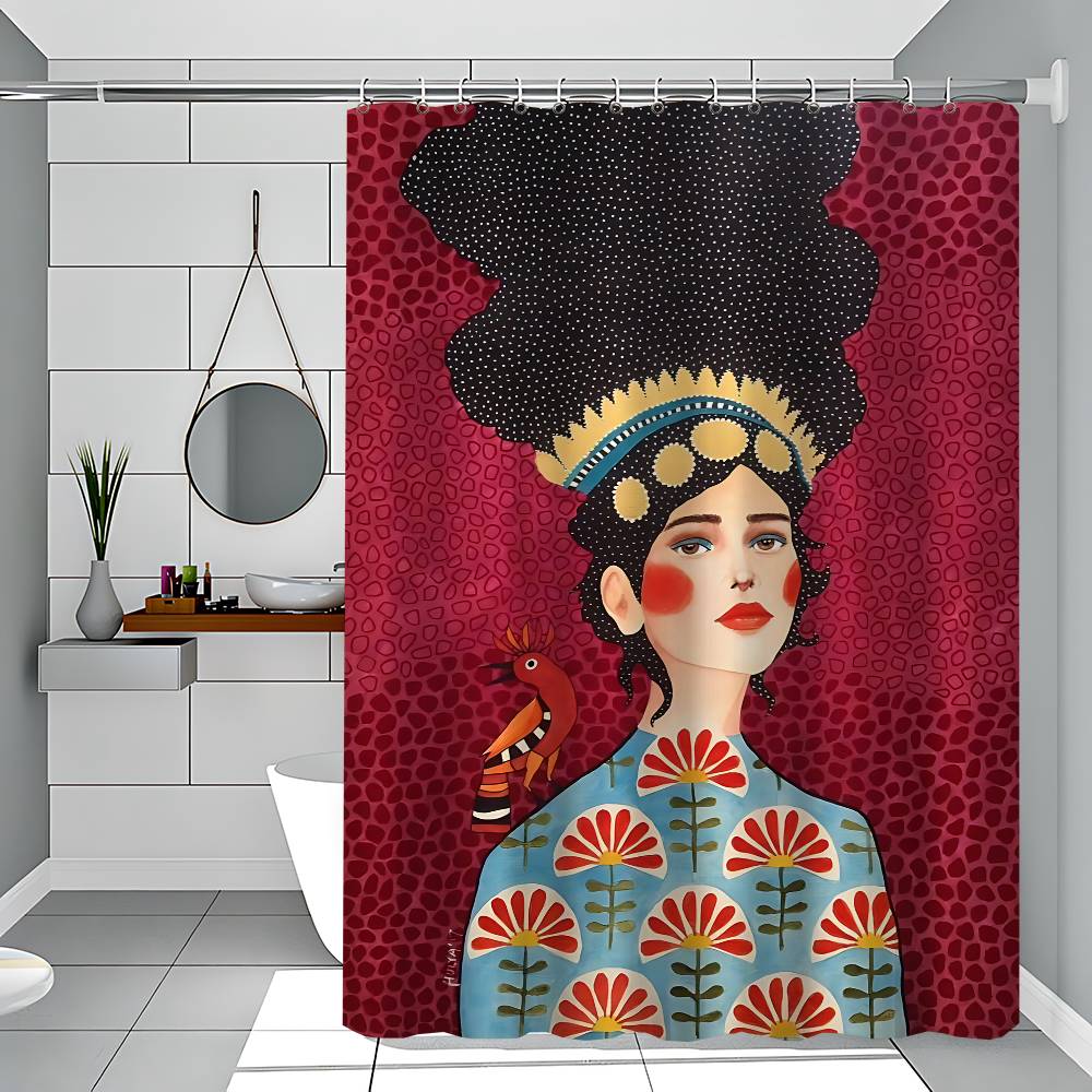 Abstract Girl Hair Flower Bird 1PC Printed Shower Curtain Waterproof Washable With 12 Hooks Bathroom Shower Home Use